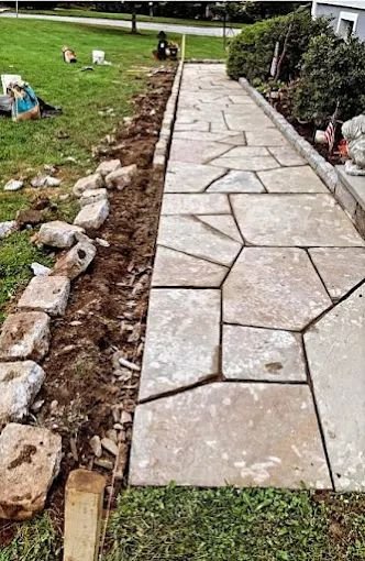Flagstone walkway installation
